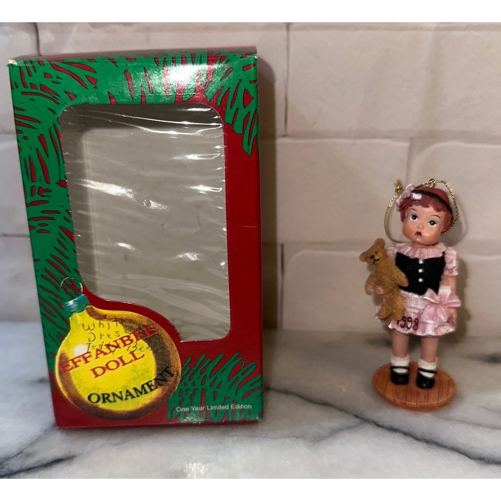 Effanbee 1998 Limited Edition Girl with Teddy Bear Resin Christmas Ornament